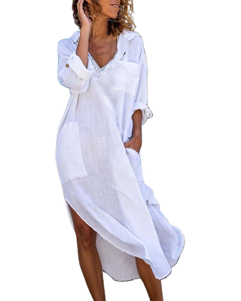Long shirt dress cotton and linen | buttoned | loose fit | office