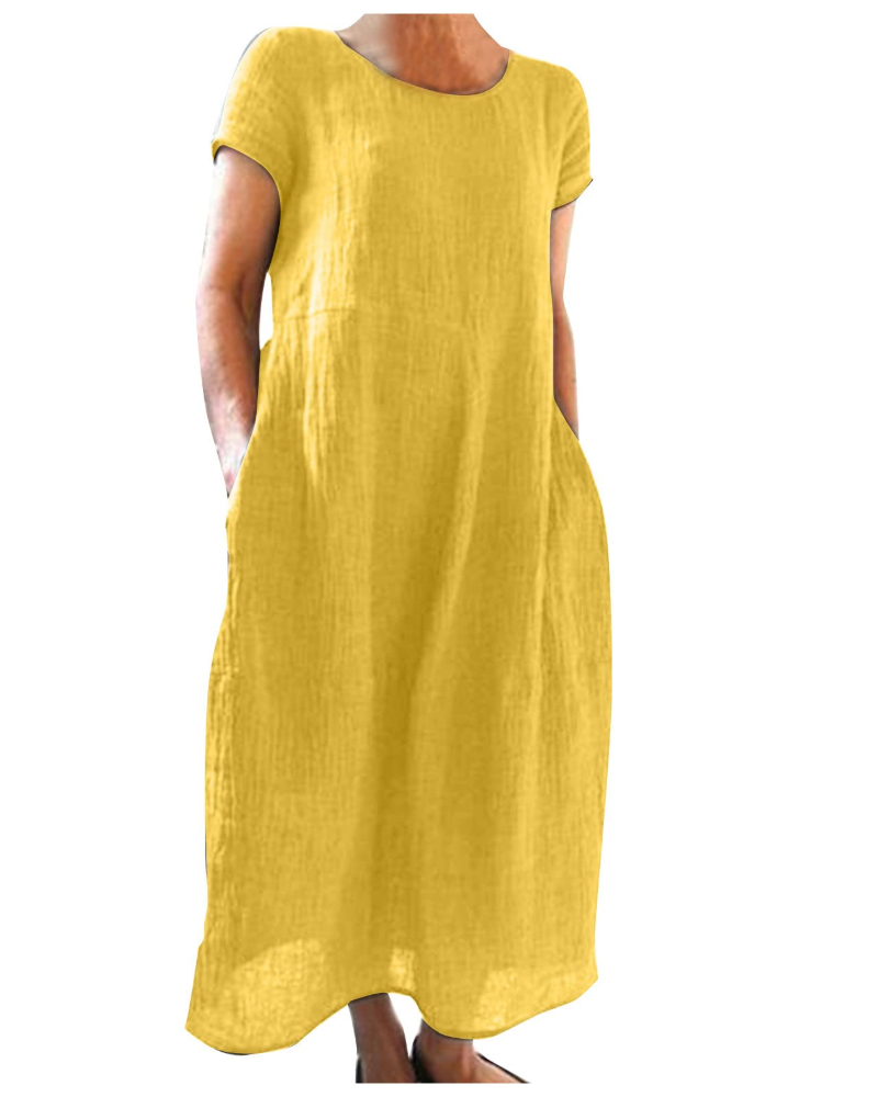 Robe longue femme | coton lin — manches courtes — usage quotidien