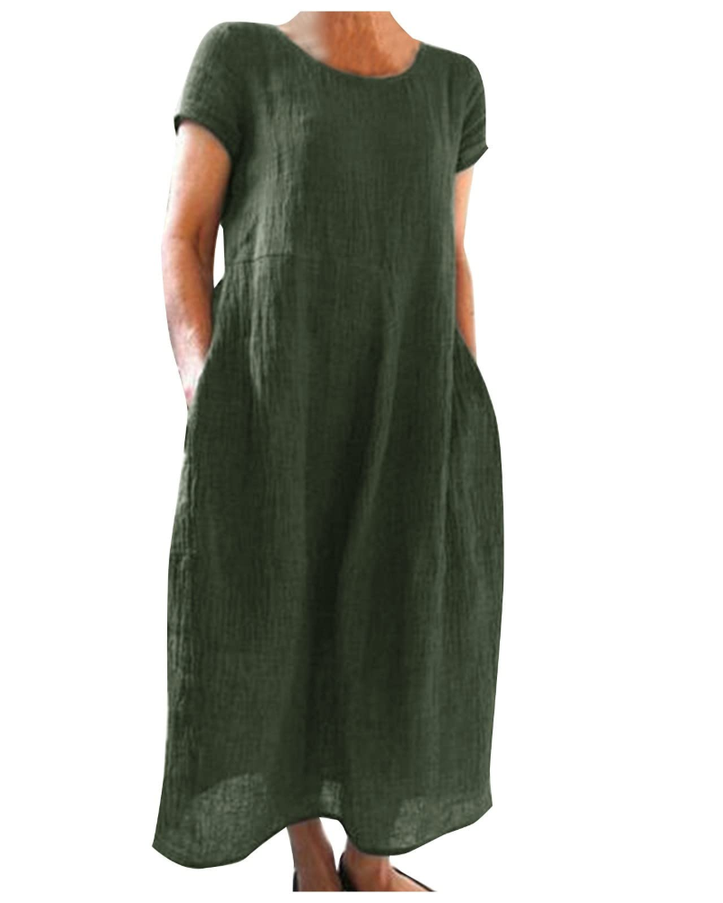 Robe longue femme | coton lin — manches courtes — usage quotidien