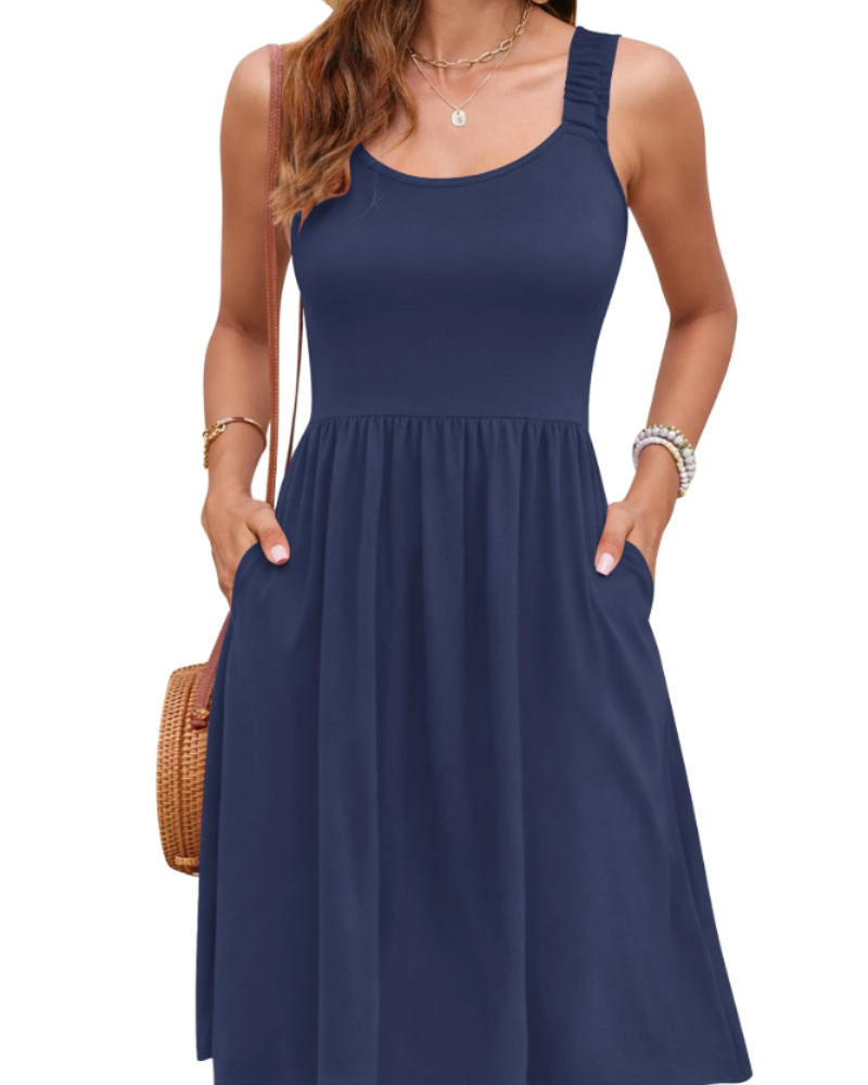 Vestido de verão para mulher | decote quadrado | corte A com cintura ajustada | férias