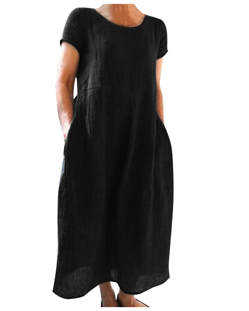 Robe longue femme | coton lin — manches courtes — usage quotidien