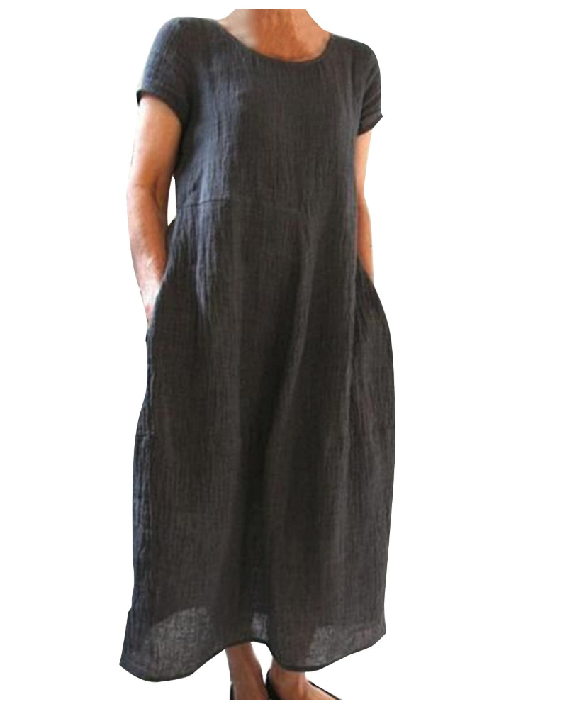 Robe longue femme | coton lin — manches courtes — usage quotidien