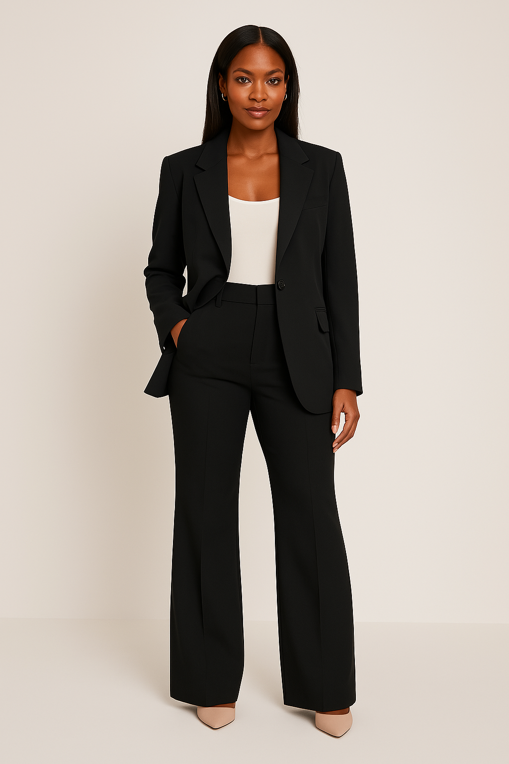 Women's blazer and pants suit — fitted cut two-piece — office