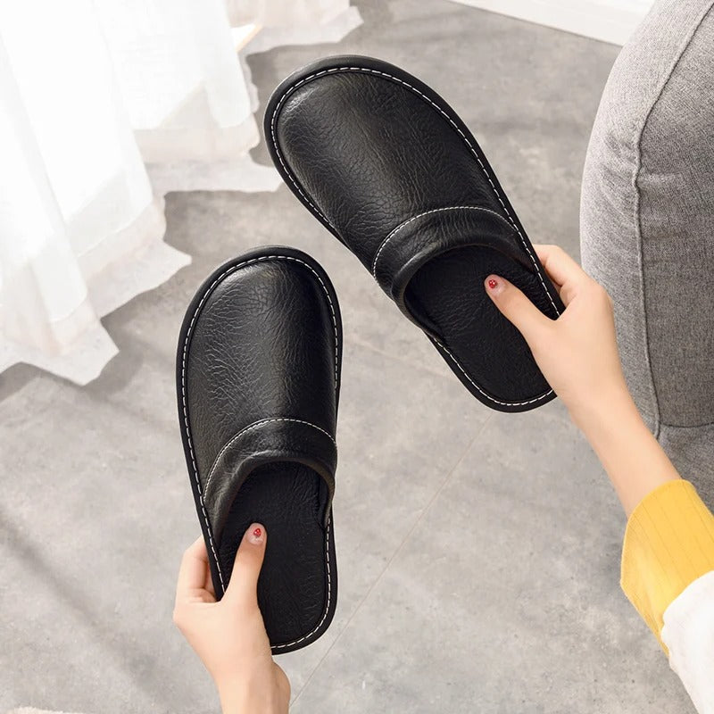 Pantuflas de Cuero para Hombre Zuecos de Casa con Suela Flexible y Acolchada