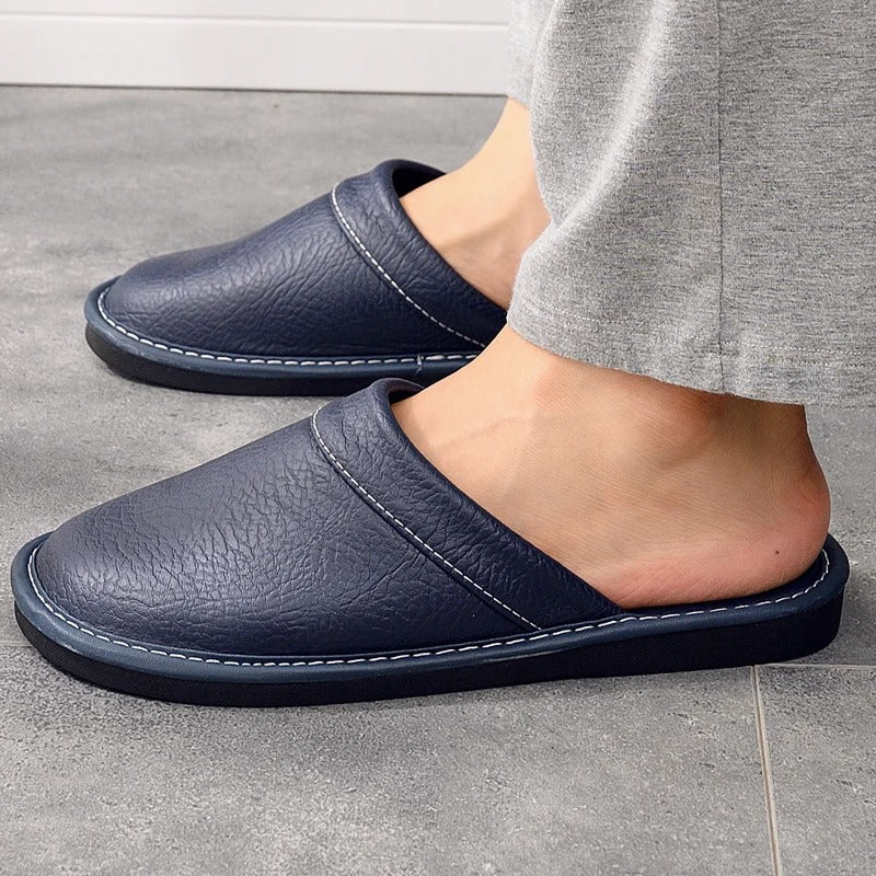Pantuflas de Cuero para Hombre Zuecos de Casa con Suela Flexible y Acolchada