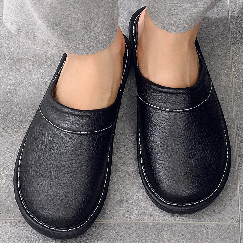 Pantuflas de Cuero para Hombre Zuecos de Casa con Suela Flexible y Acolchada