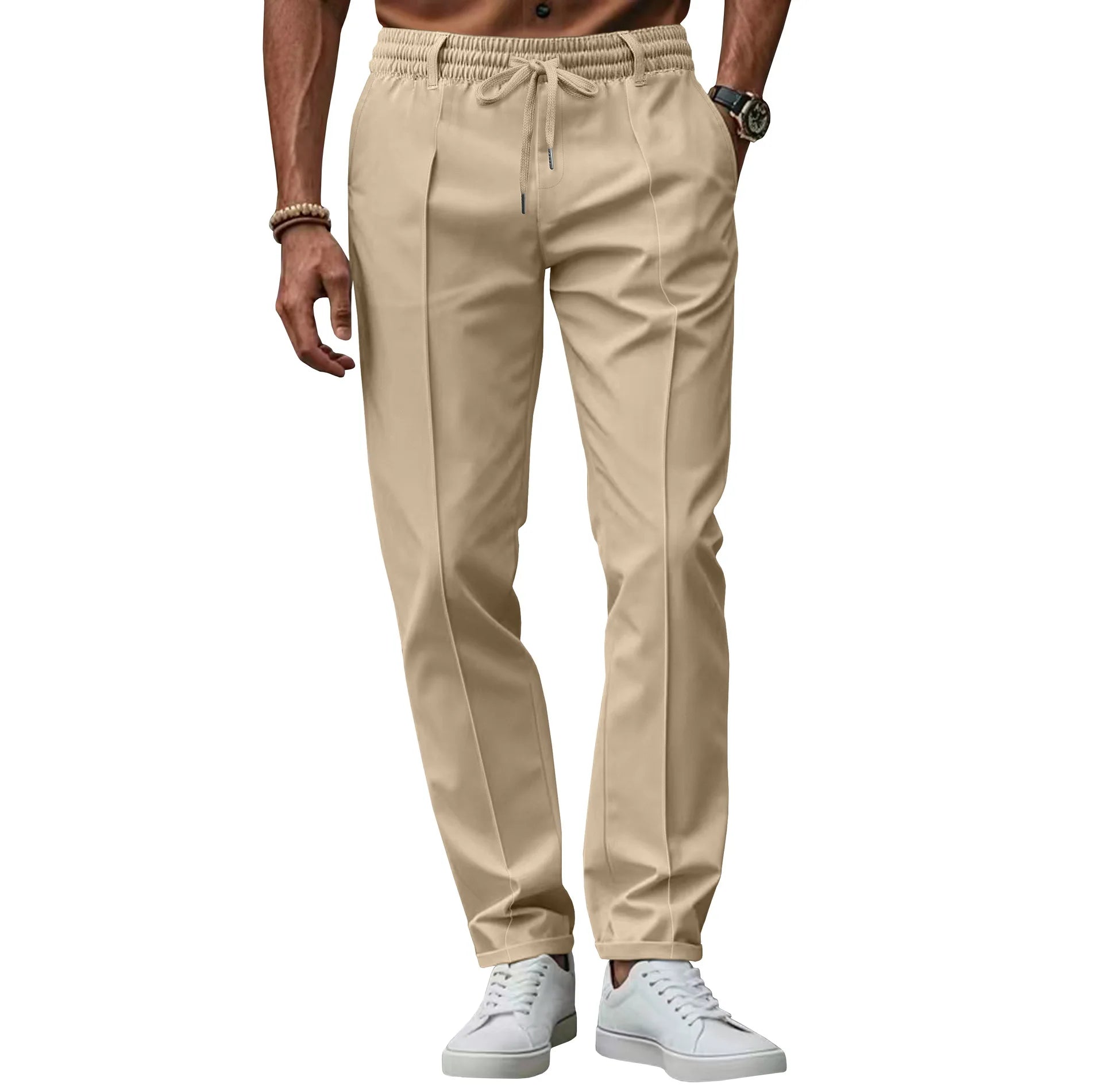 Pantaloni bărbați pentru afaceri, croială slim, talie elastică, confortabili