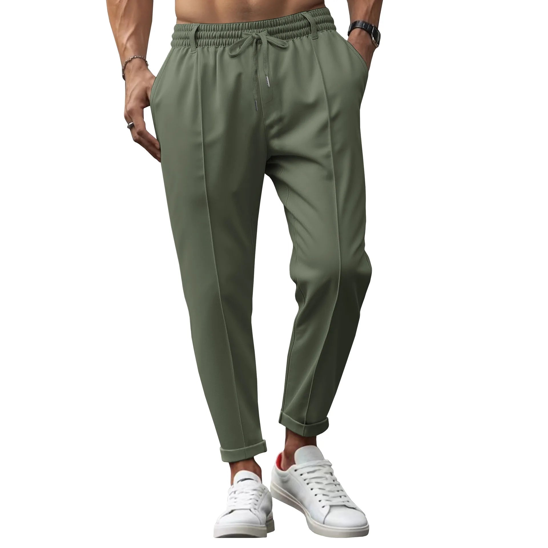 Pantaloni bărbați pentru afaceri, croială slim, talie elastică, confortabili