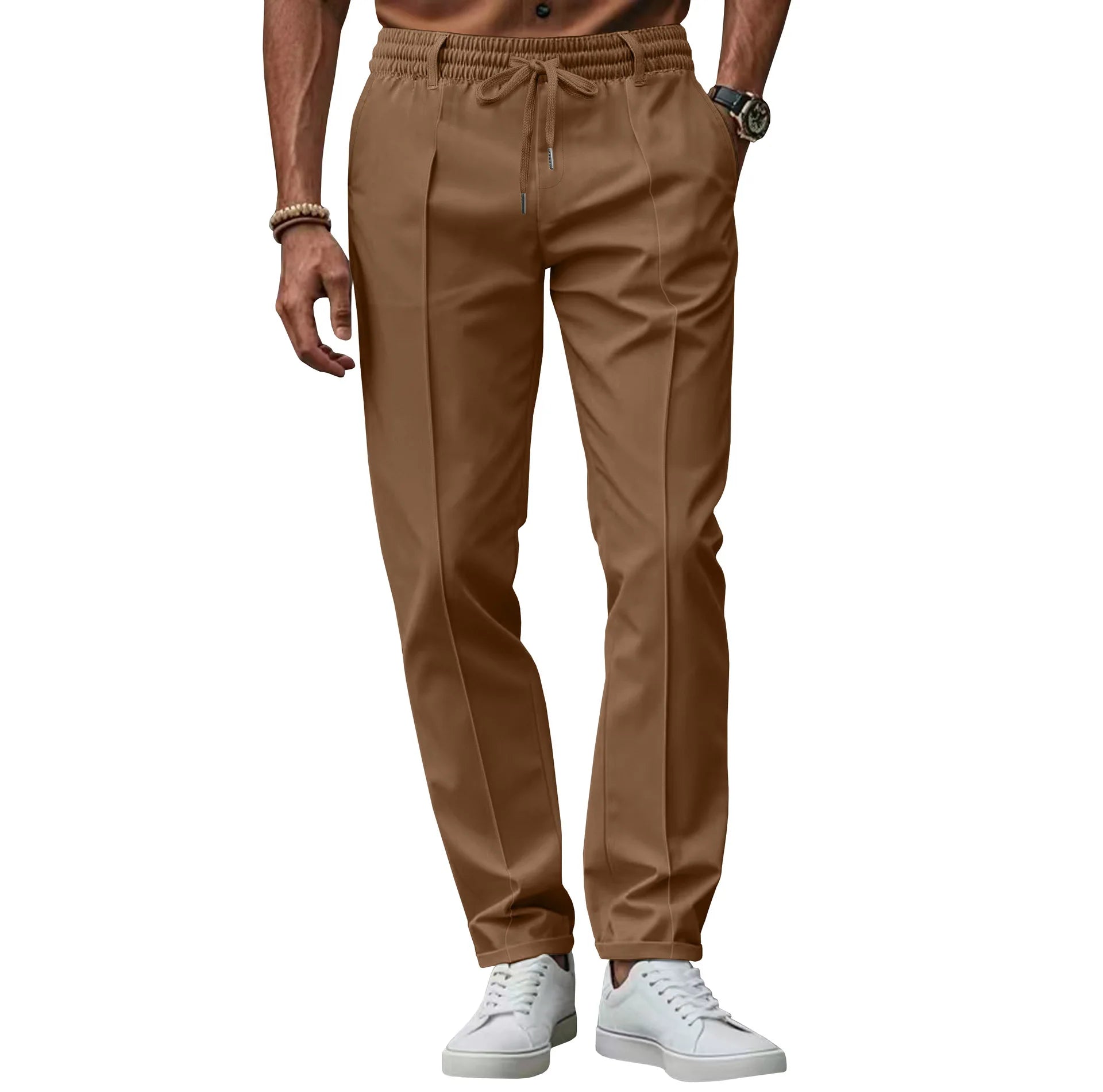 Pantaloni bărbați pentru afaceri, croială slim, talie elastică, confortabili
