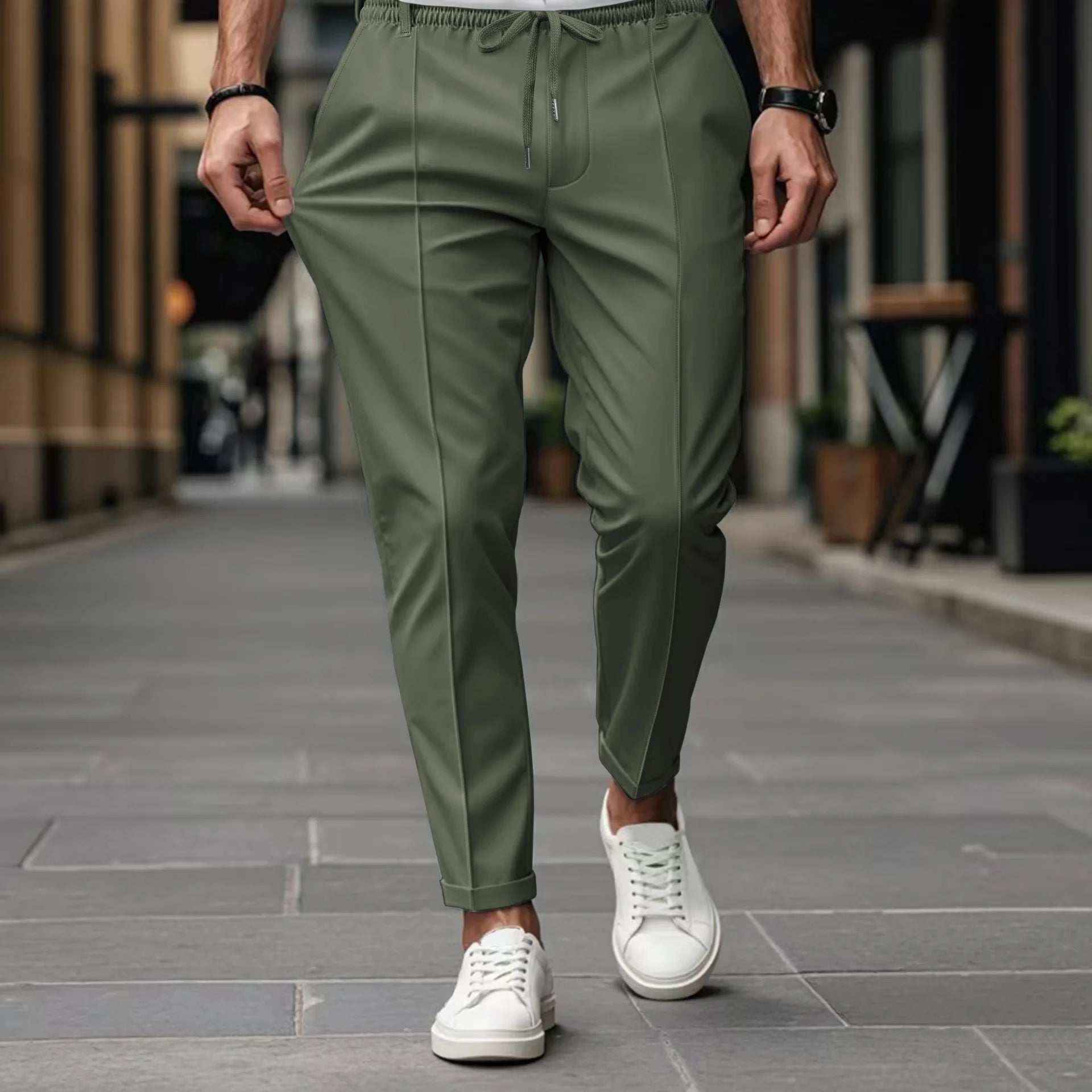 Pantaloni bărbați pentru afaceri, croială slim, talie elastică, confortabili