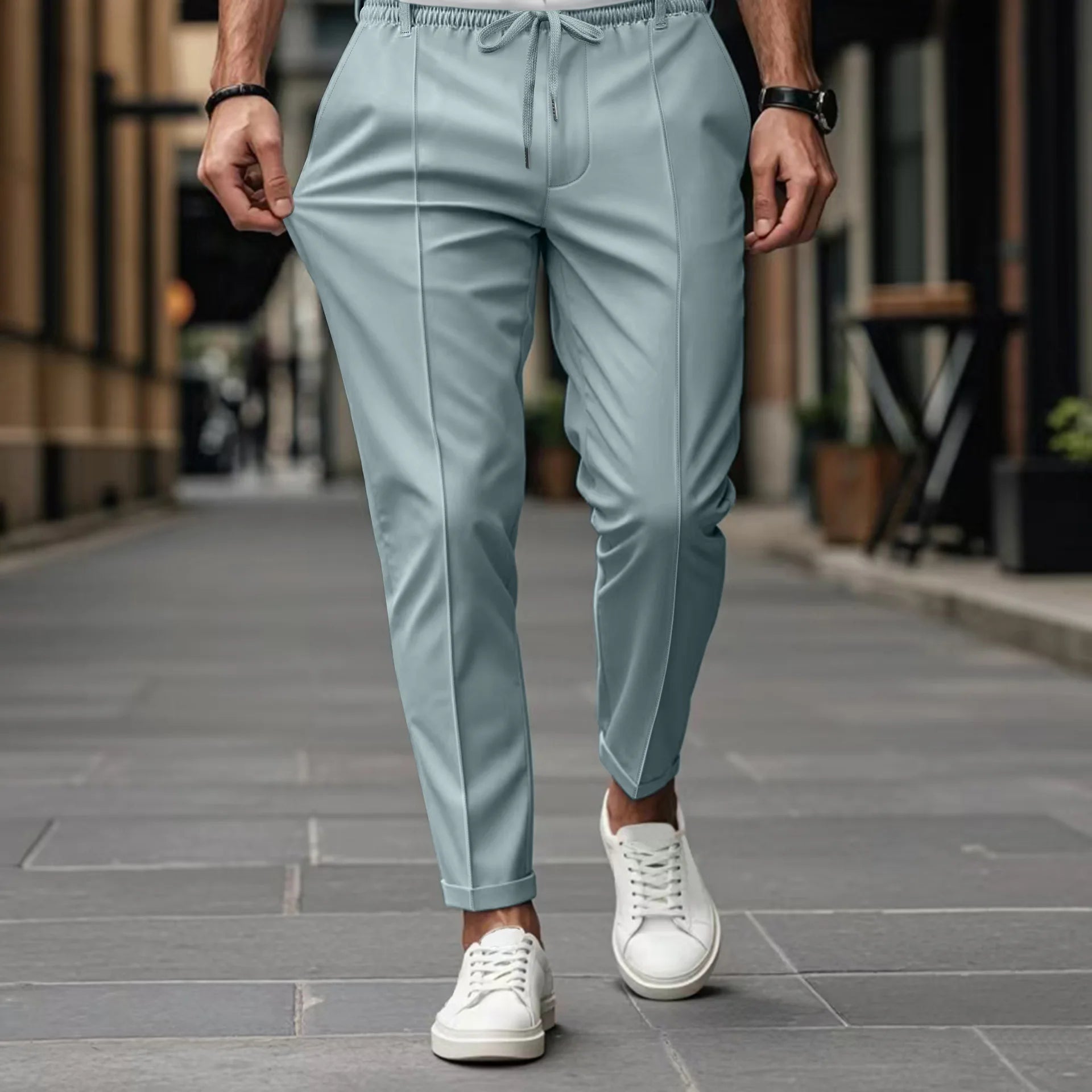 Pantaloni bărbați pentru afaceri, croială slim, talie elastică, confortabili