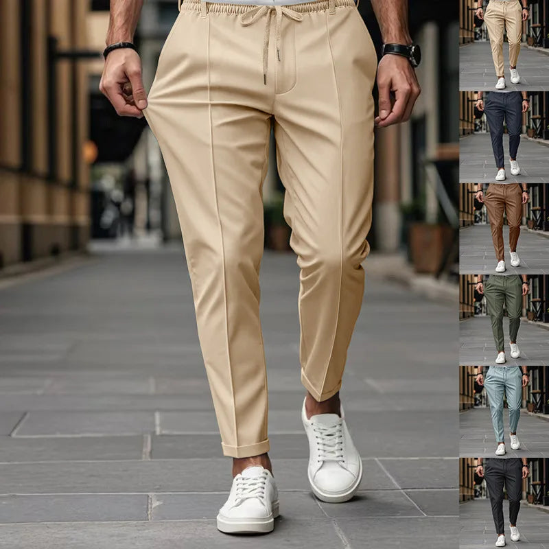 Pantaloni bărbați pentru afaceri, croială slim, talie elastică, confortabili