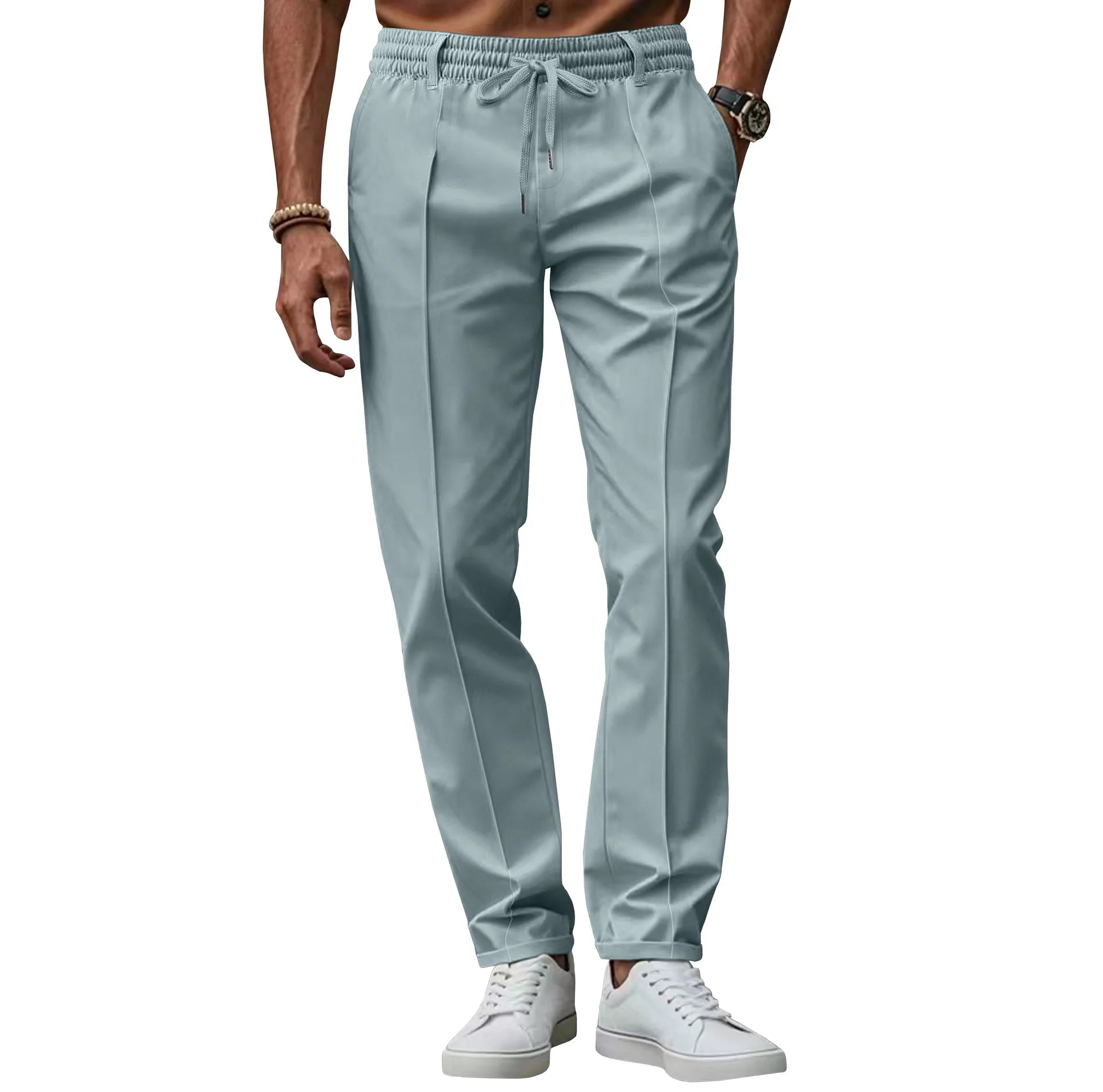 Pantaloni bărbați pentru afaceri, croială slim, talie elastică, confortabili