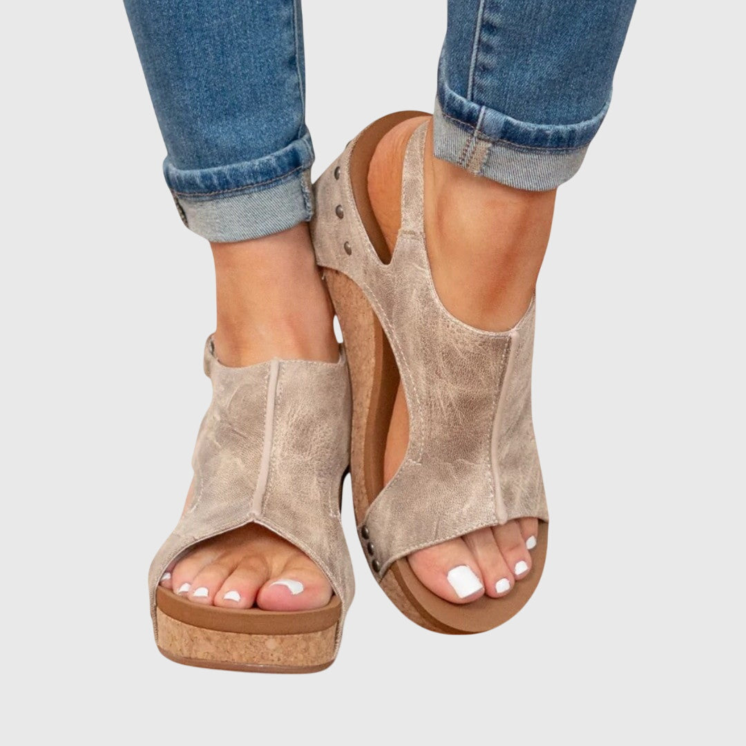 Women's Platform Sandals Wedge Shoes with Cork Finish