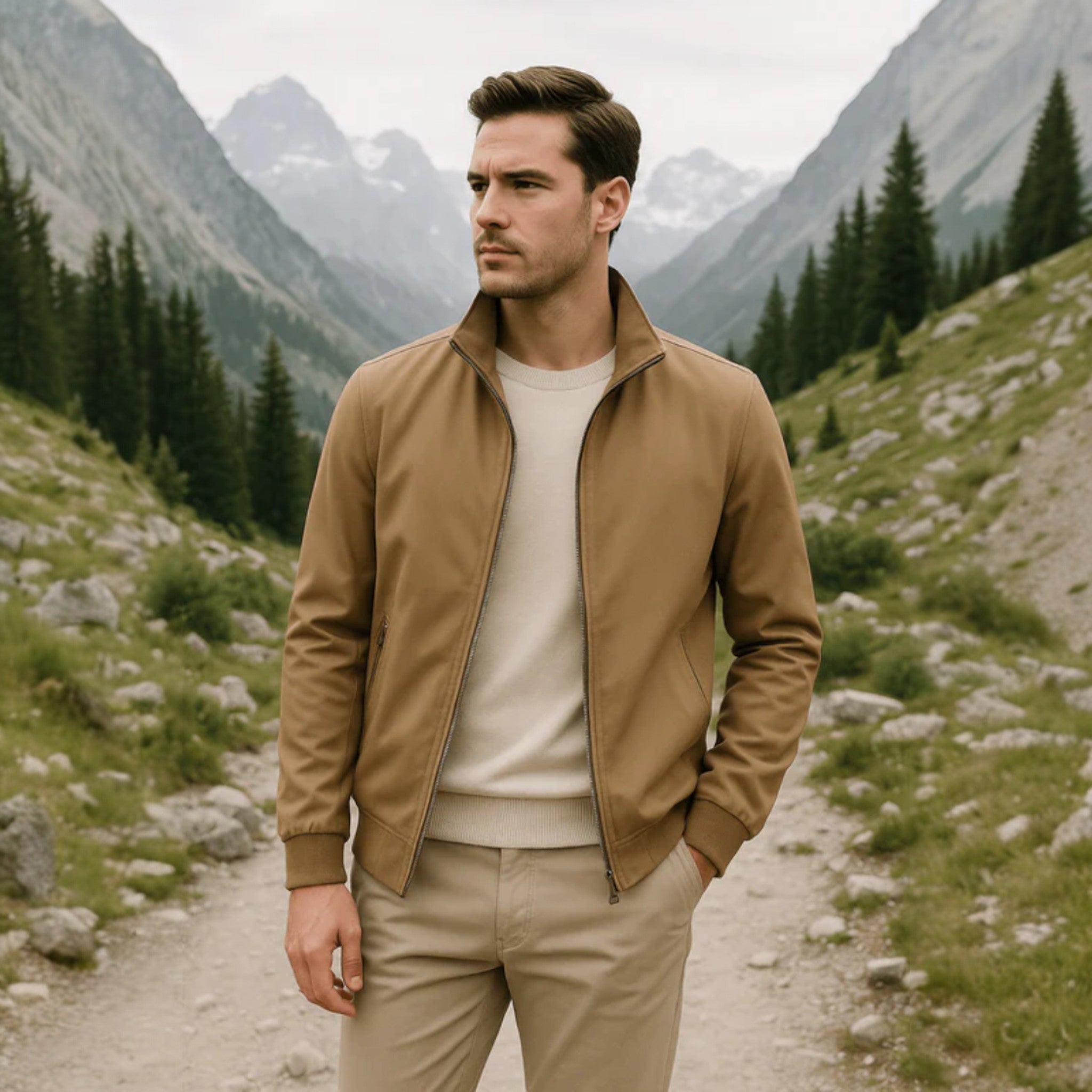 Veste bomber légère pour homme avec fermeture éclair et col montant
