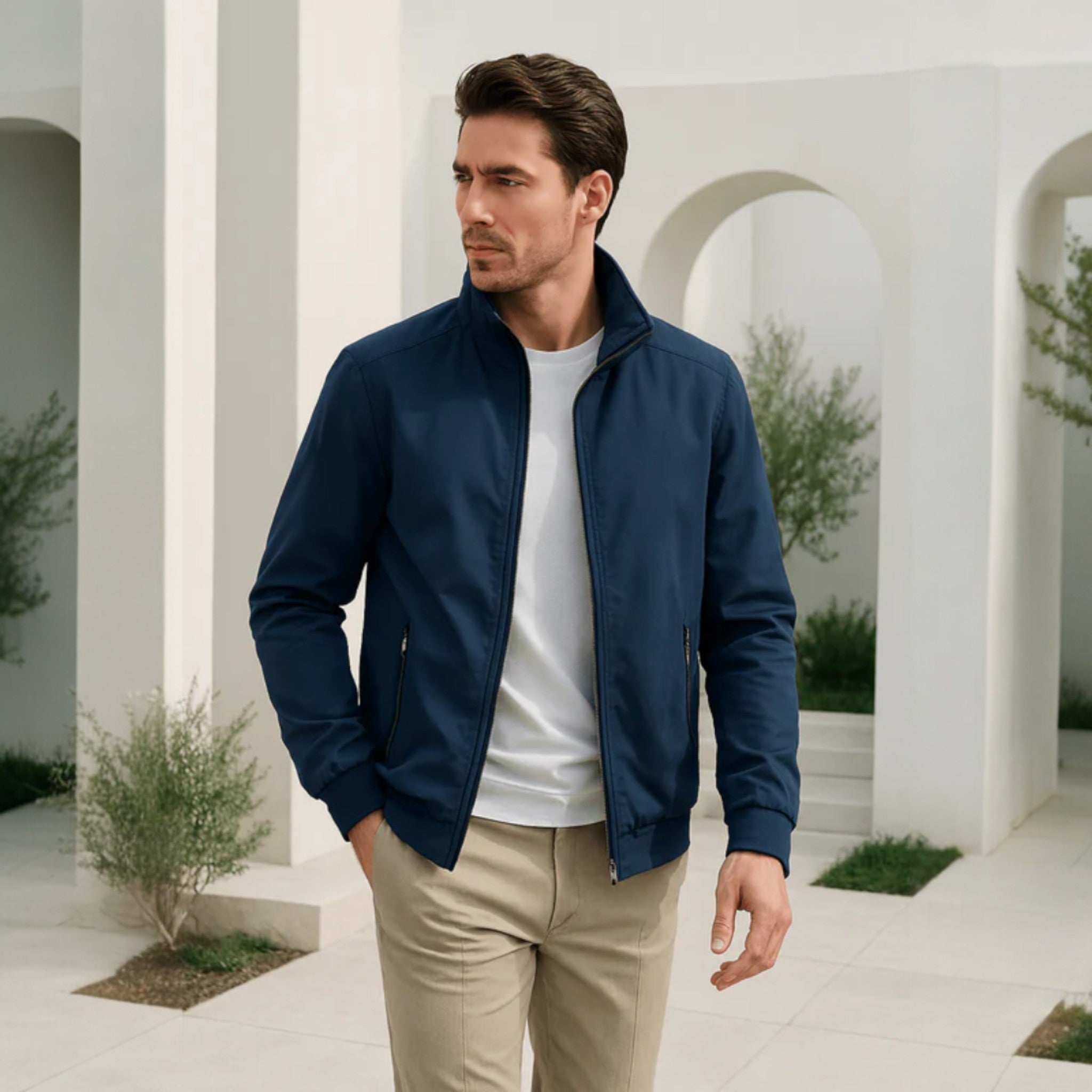 Veste bomber légère pour homme avec fermeture éclair et col montant