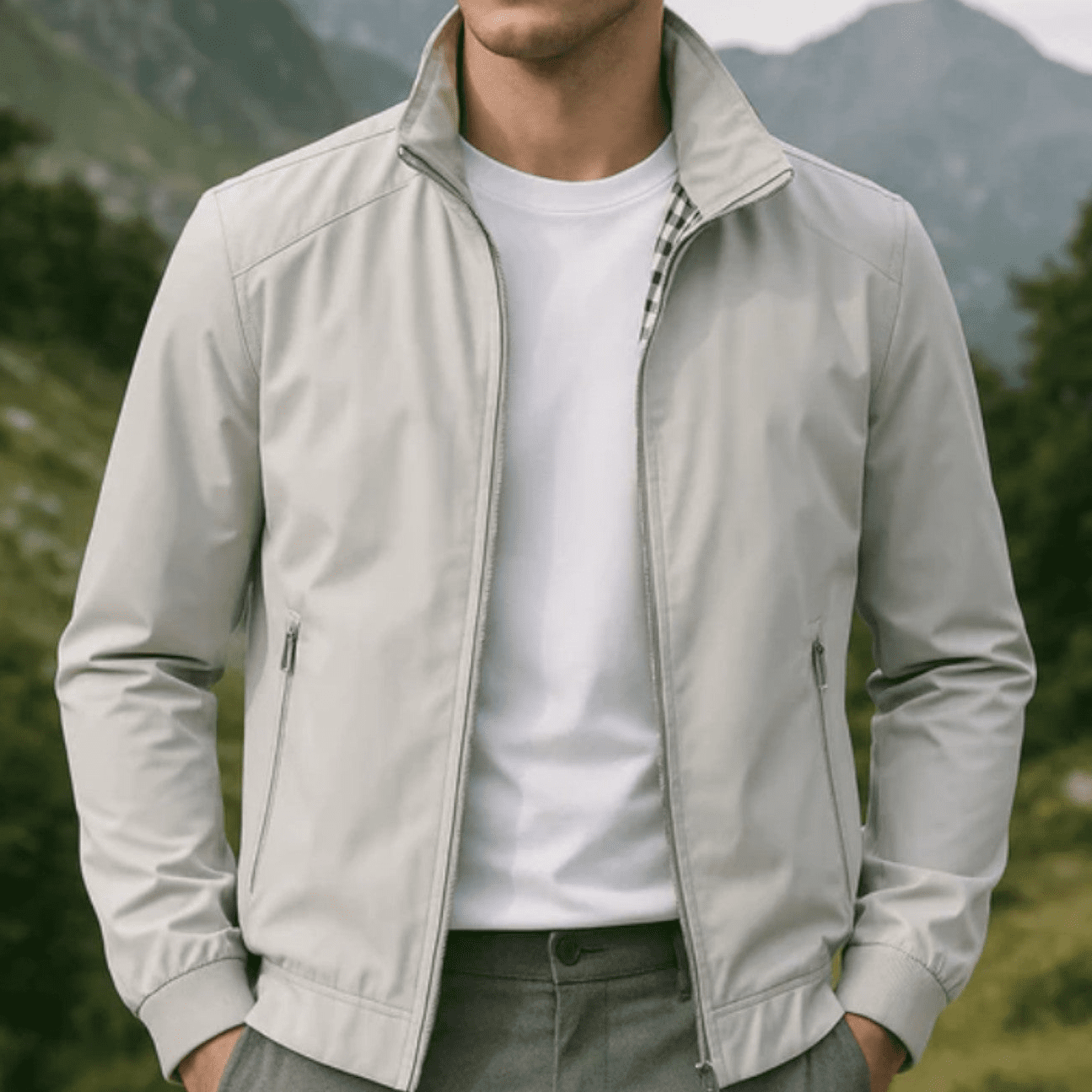 Veste bomber légère pour homme avec fermeture éclair et col montant