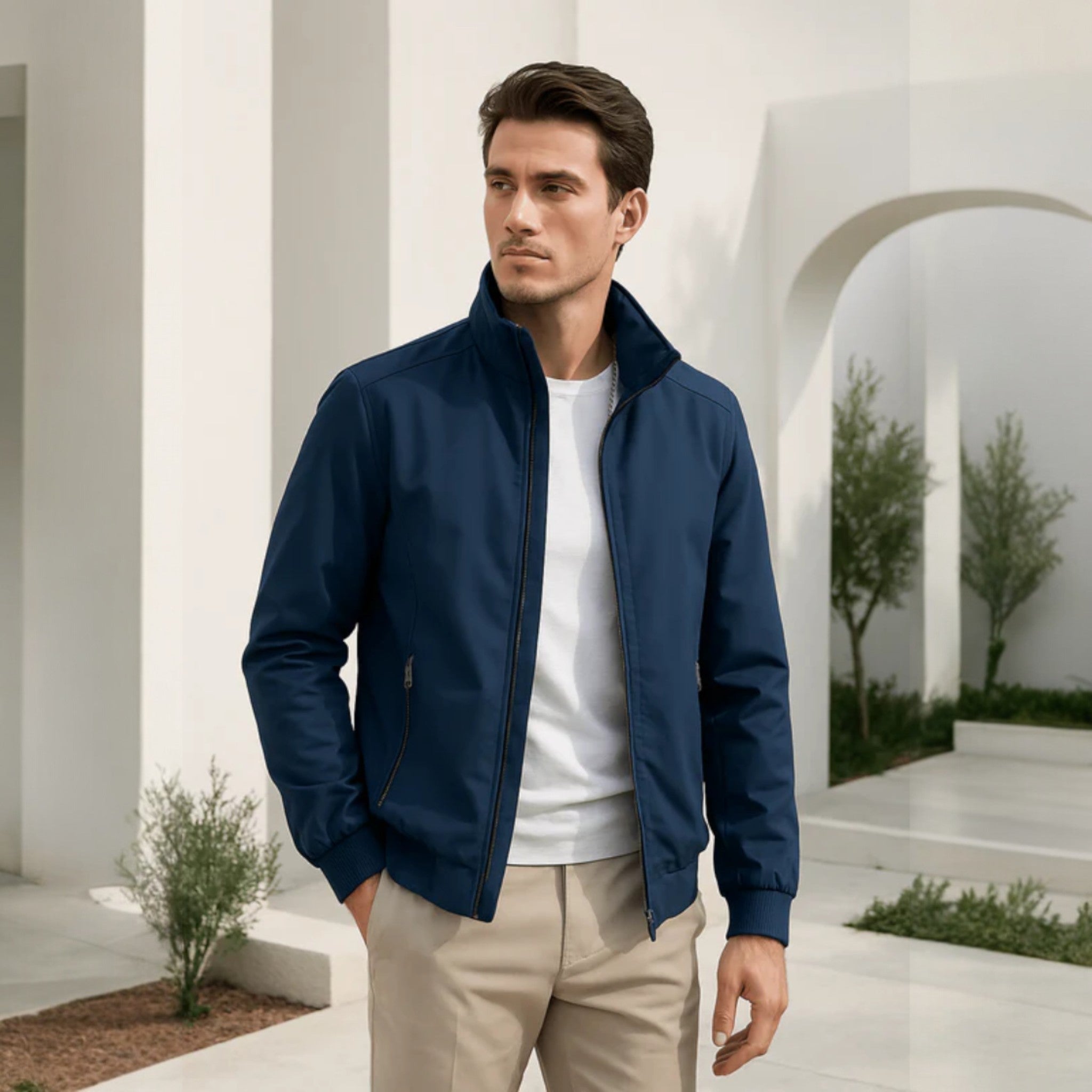 Veste bomber légère pour homme avec fermeture éclair et col montant