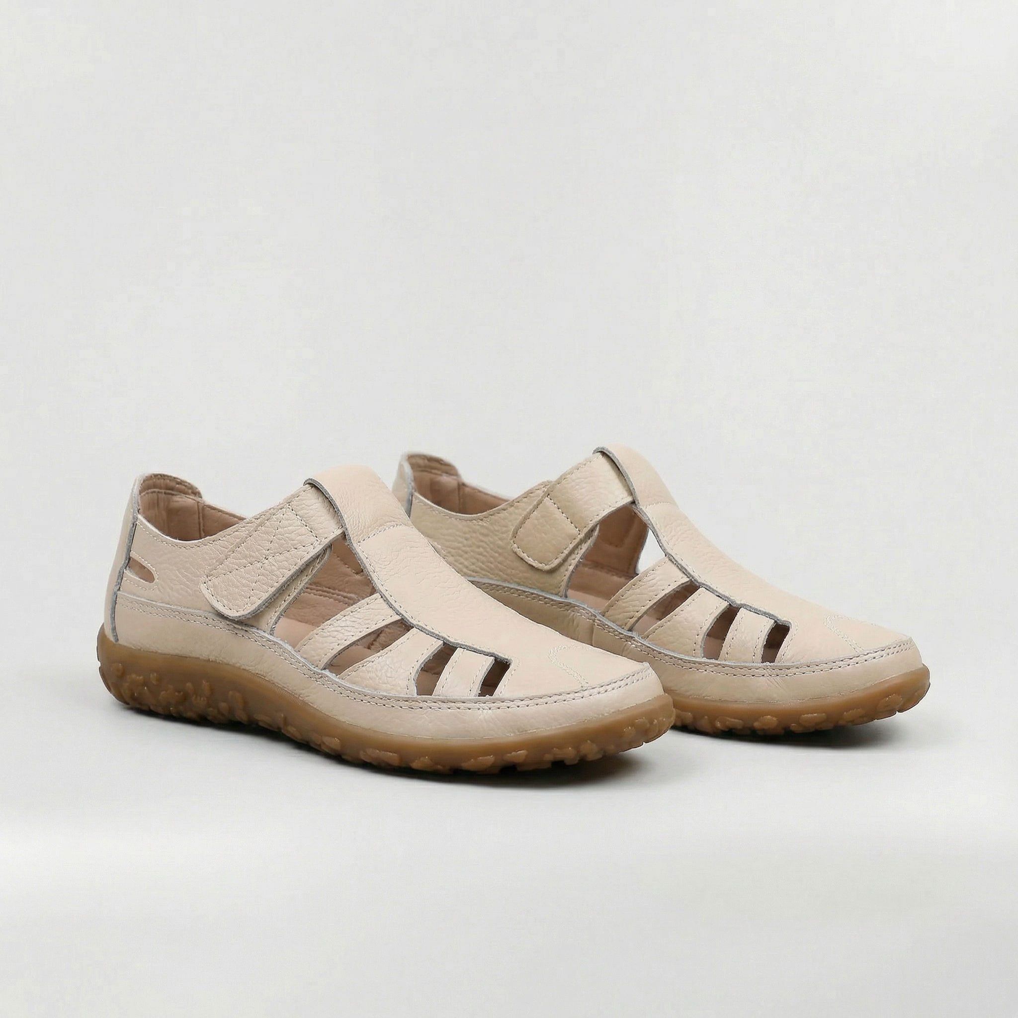 Sandalias Cerradas de Cuero para Mujer Zapatos de Paseo con Tira Ajustable