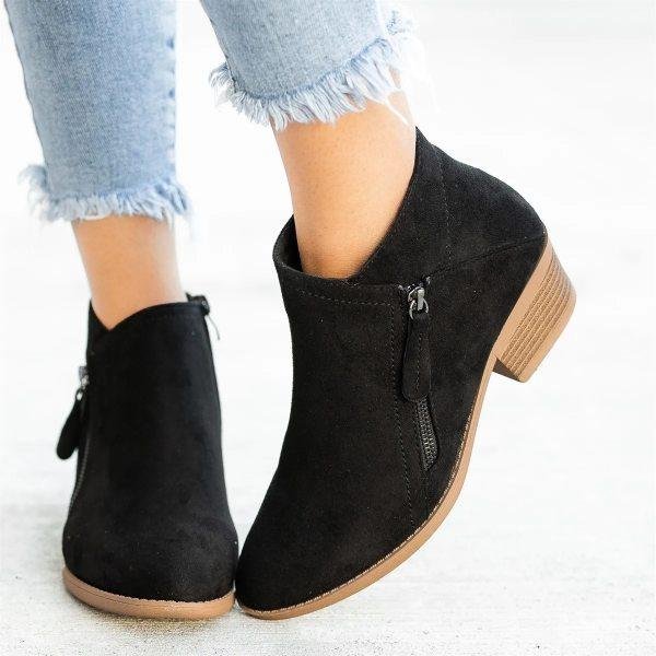 Botines de cuero con cremallera lateral y suela de cuña cómoda para mujer