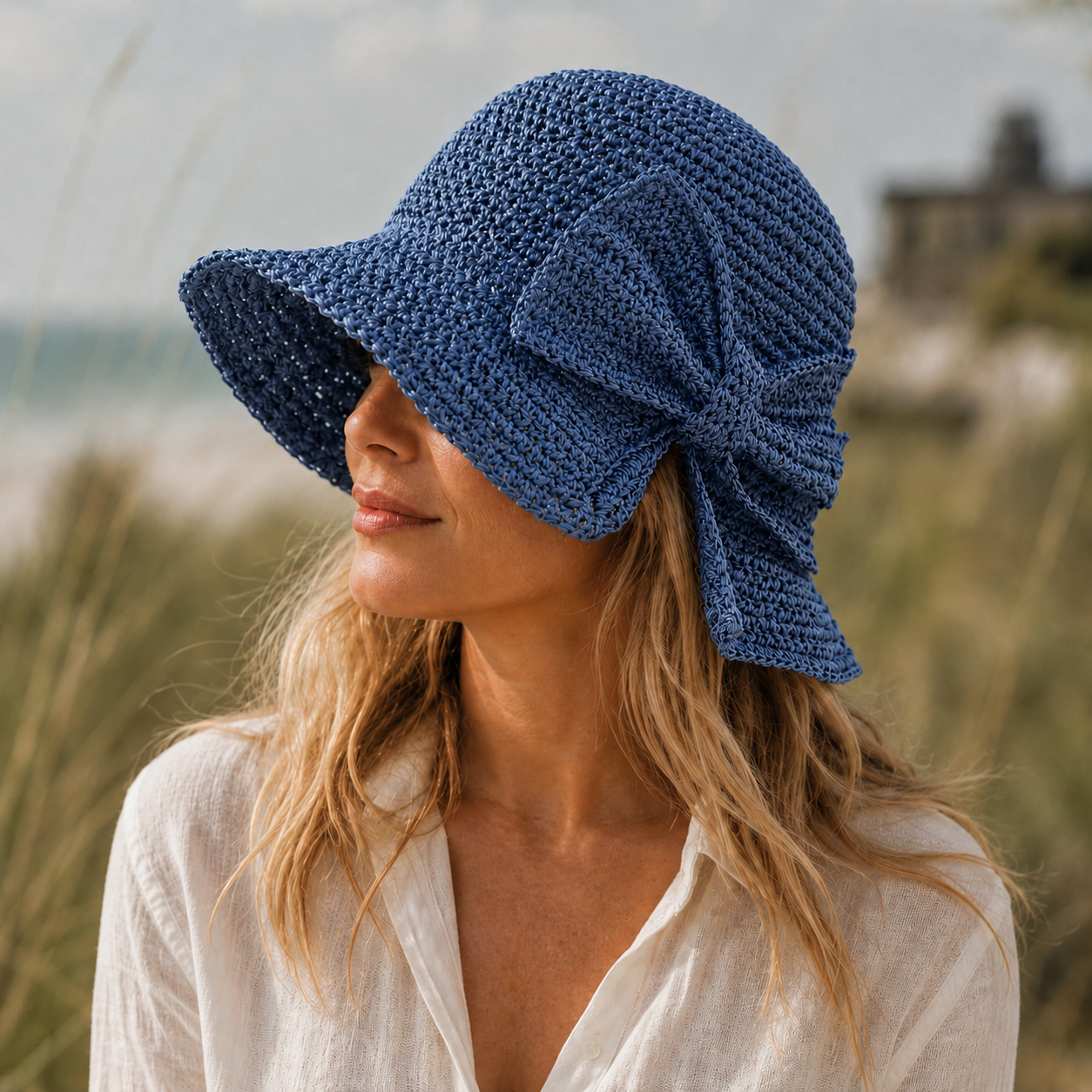 Gorro de pescador bucket hat para mujer - ala corta con lazo - playa casual
