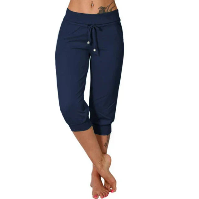Pantalones Capri de Mujer con Cordón Ajustable y Cintura Elástica