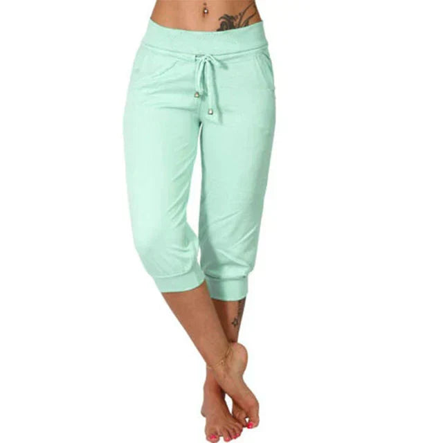 Pantalones Capri de Mujer con Cordón Ajustable y Cintura Elástica
