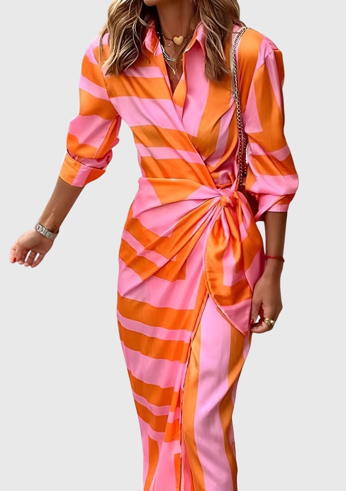 Vestido cruzado estampado | vestido midi con cuello para eventos