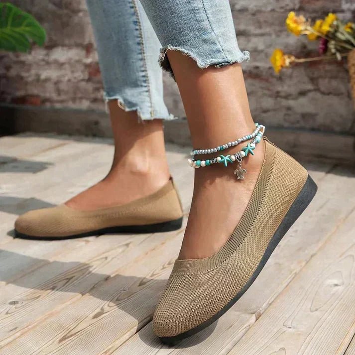 Ballerines en maille pour femme avec bout rond et semelle flexible