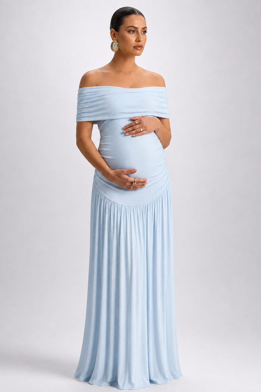 Robe de maternité longue élégante à épaules dénudées