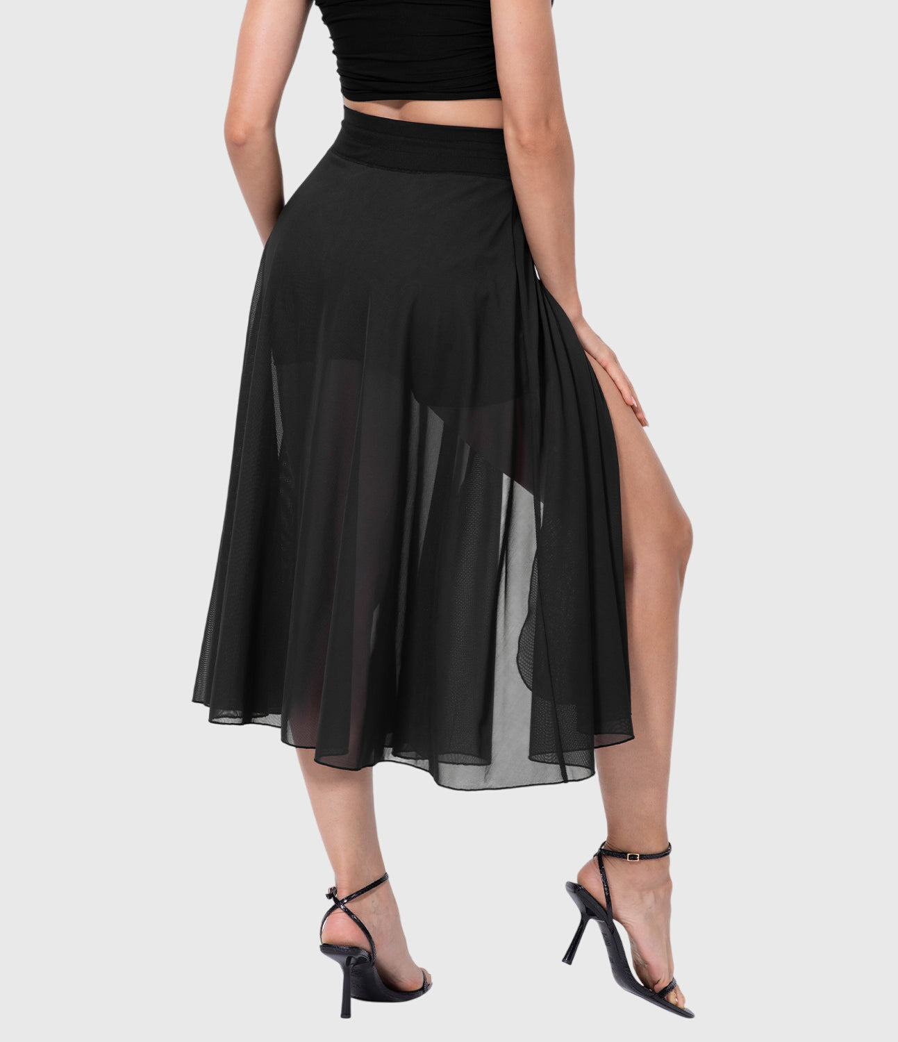 Jupe midi évasée taille haute pour femme avec cordon ajustable