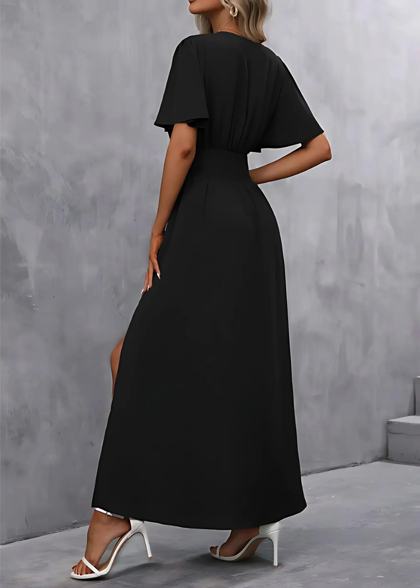 Long Dress for Women - V-Neck with Slit - Formal Dinner