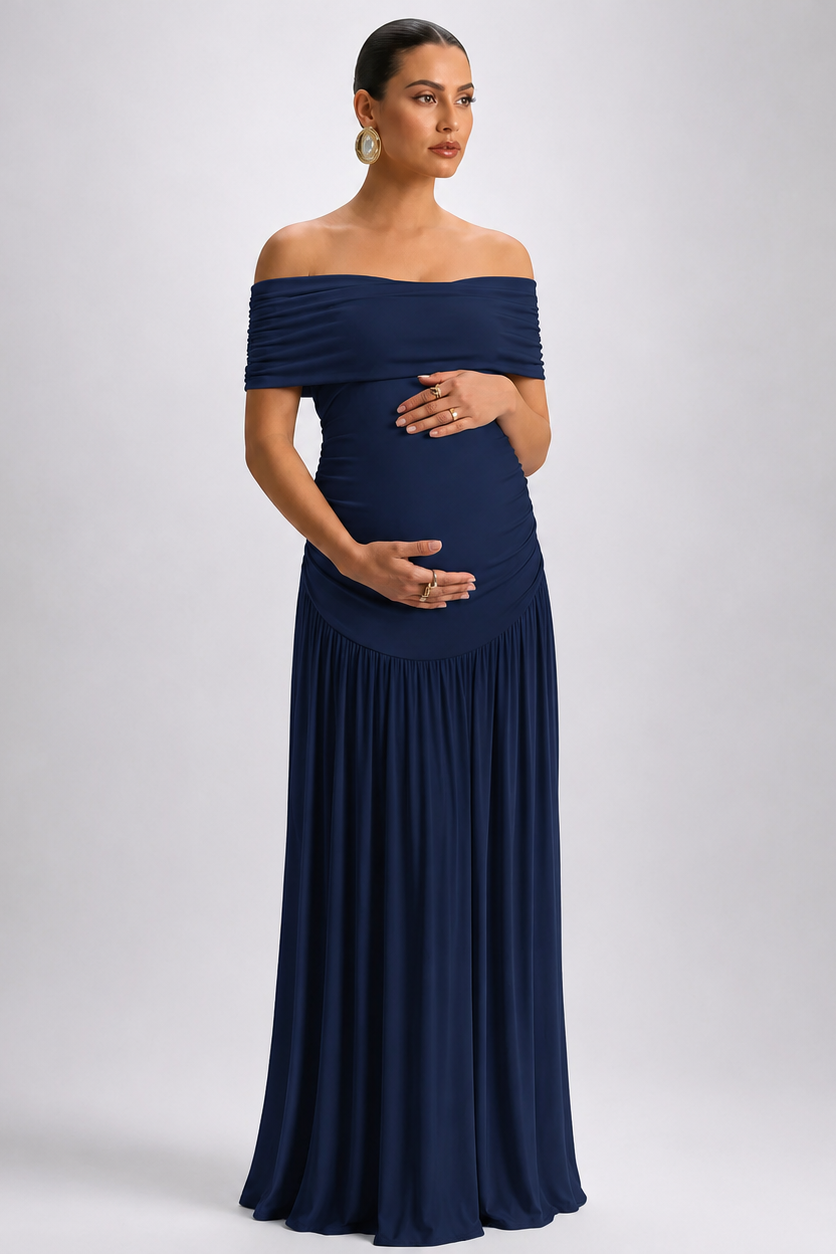 Robe de maternité longue élégante à épaules dénudées