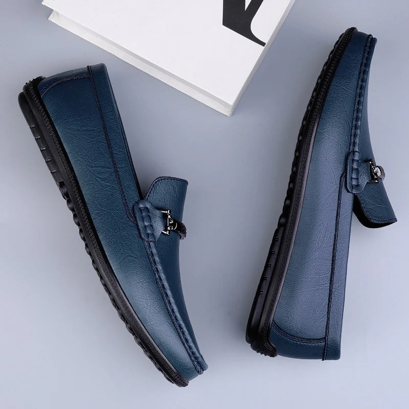 Men's Genuine Leather Driving Slip-On Loafers with Rubber Sole