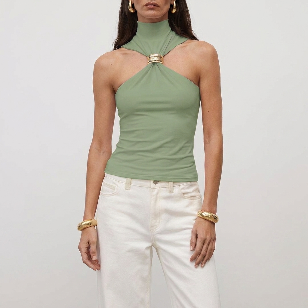 Haut dos nu femme col montant | blouse sans manches pour événements