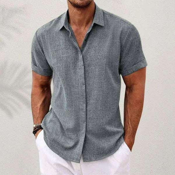 Men's Linen Shirt - Short Sleeve and Open Collar - Beach