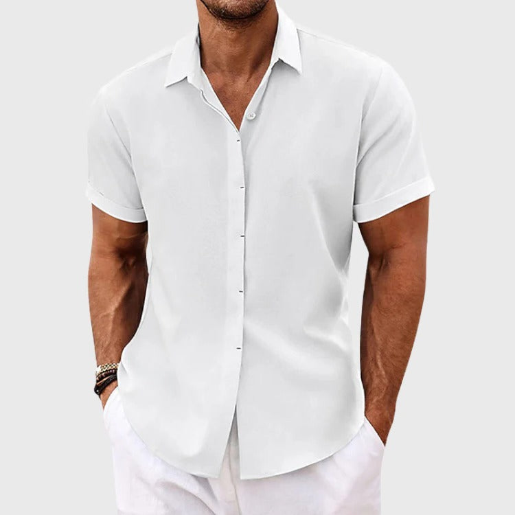 Men's Linen Shirt - Short Sleeve and Open Collar - Beach