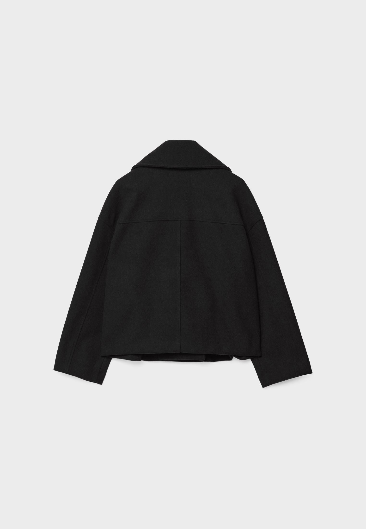Women's short wool double-breasted jacket with lapel collar