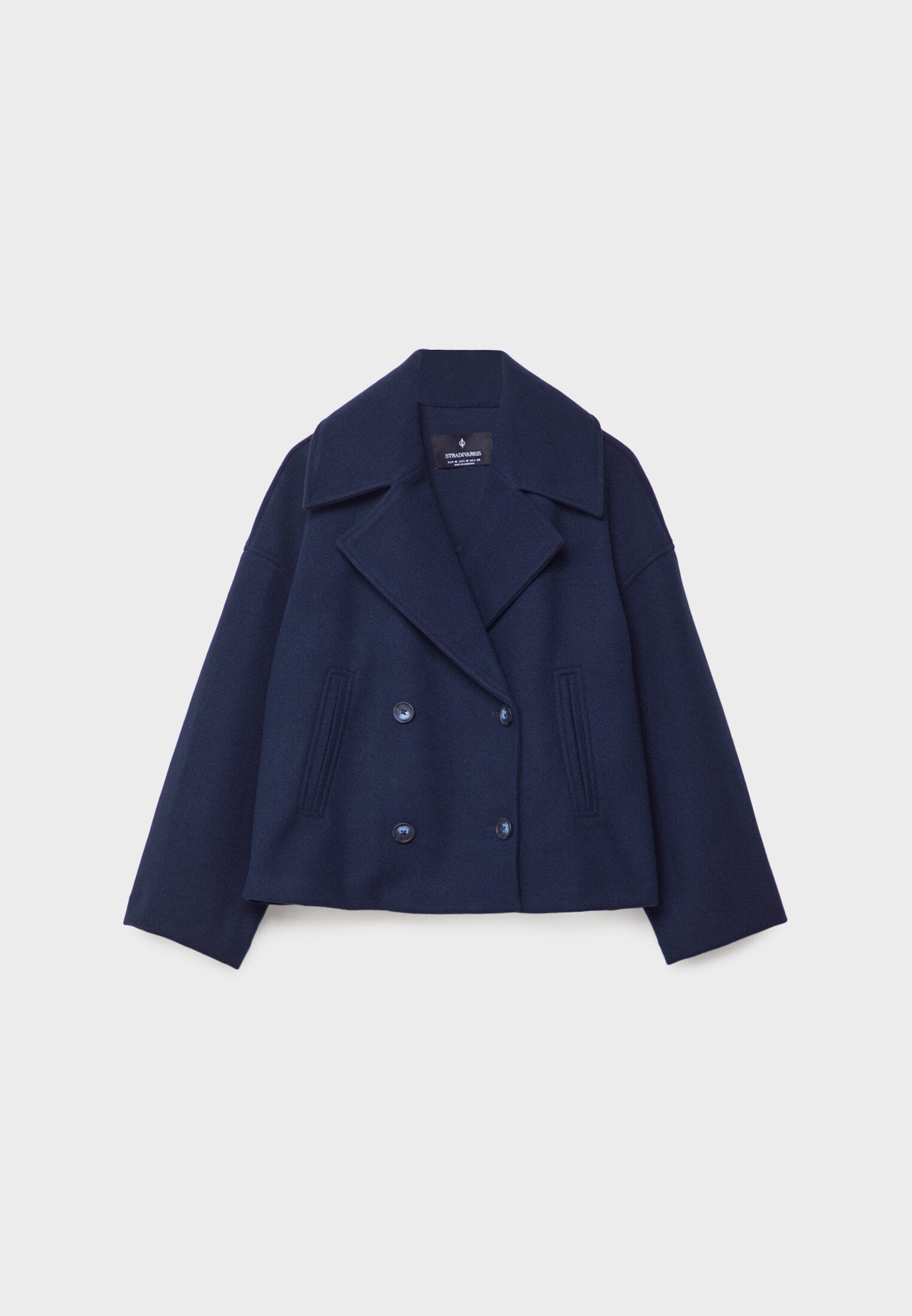 Women's short wool double-breasted jacket with lapel collar