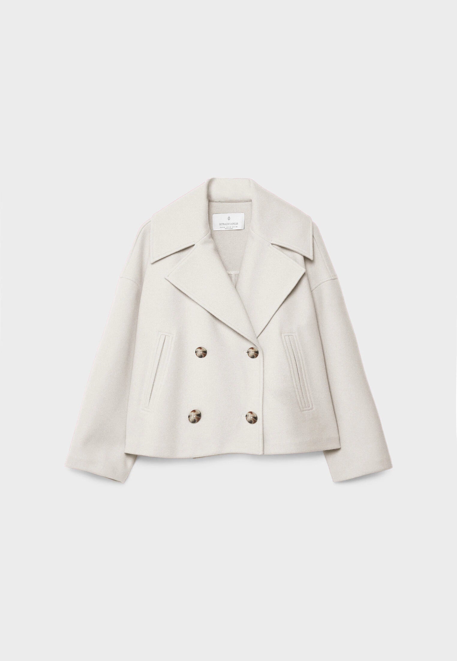 Women's short wool double-breasted jacket with lapel collar