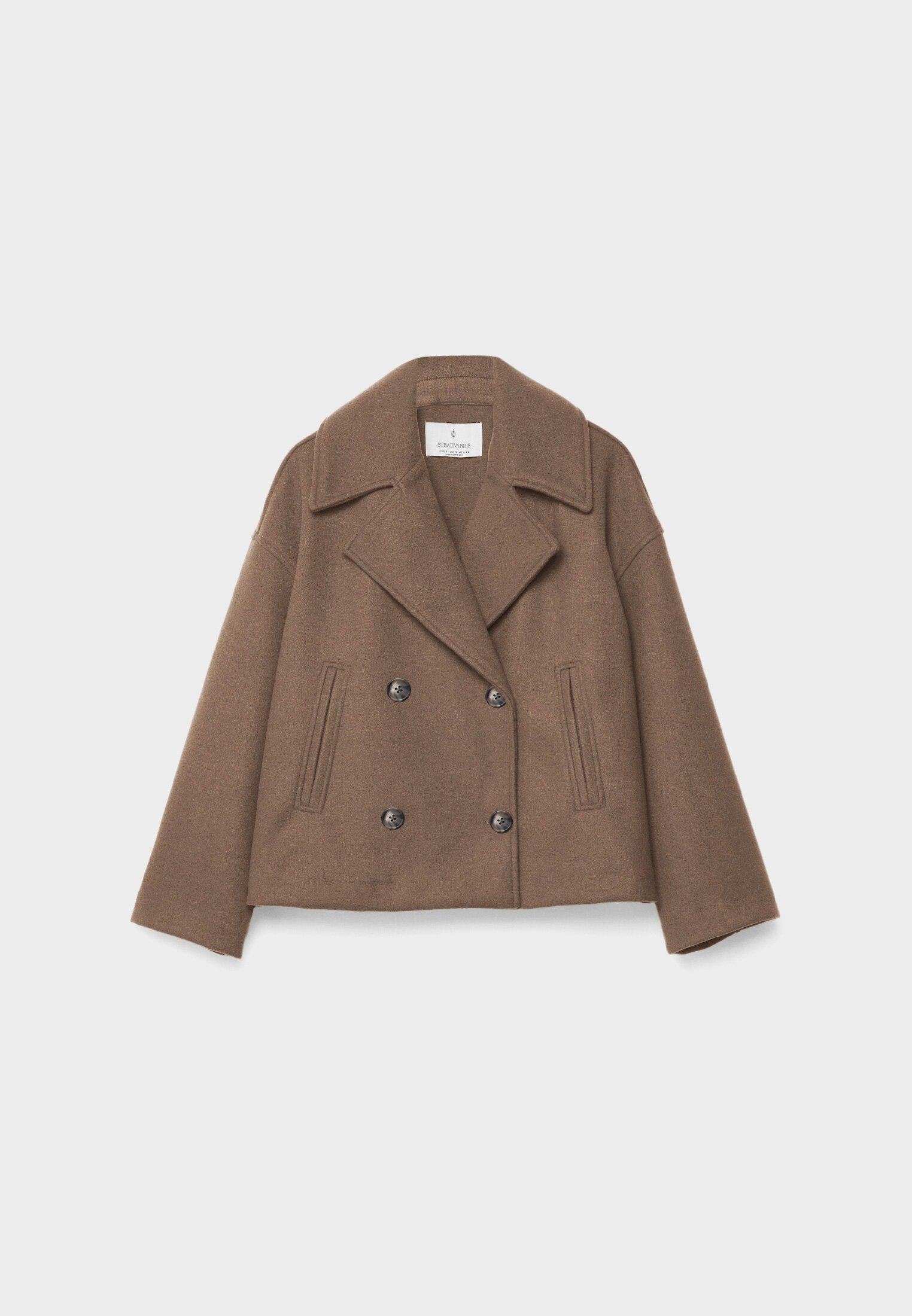 Women's short wool double-breasted jacket with lapel collar