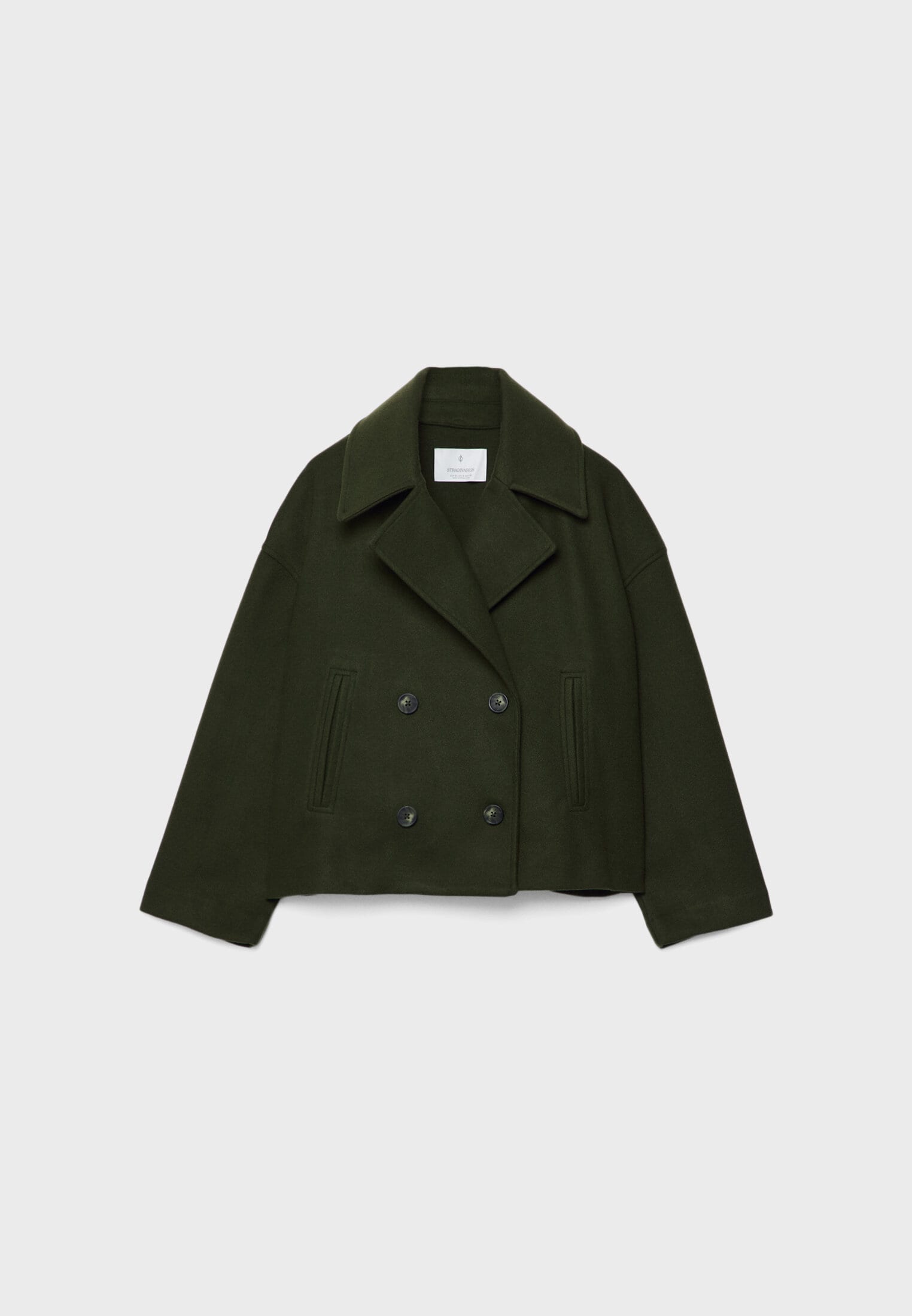 Women's short wool double-breasted jacket with lapel collar