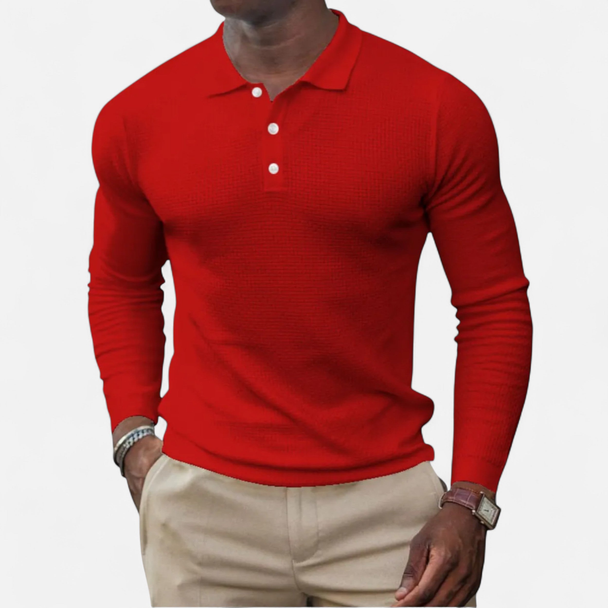 Eliaro Moda | Pánské polo s dlouhým rukávem z perleťové bavlny pro business