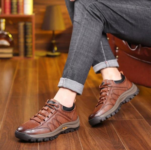 Baskets en cuir pour homme sportives avec lacets et semelle antidérapante