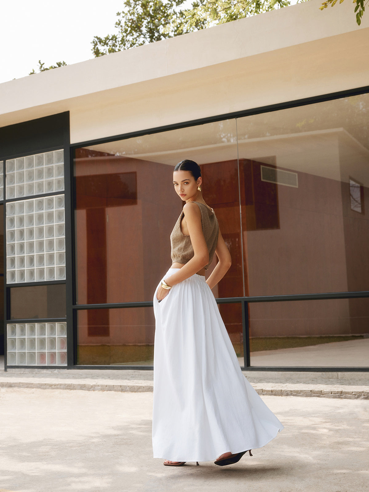 Falda maxi para mujer conjunto de dos piezas con cintura alta — vacaciones