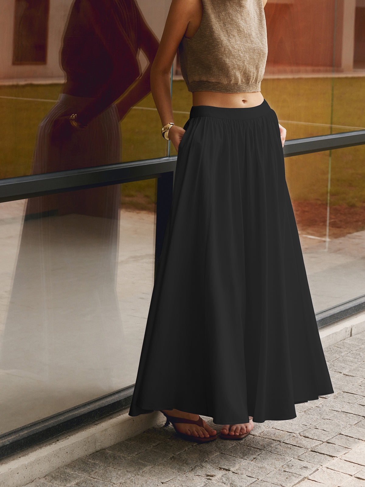 Falda maxi para mujer conjunto de dos piezas con cintura alta — vacaciones