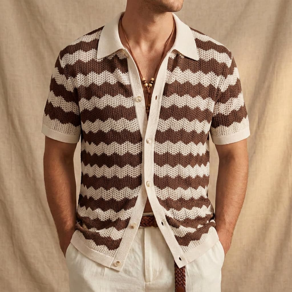Polo en maille jacquard avec boutons pour homme — été