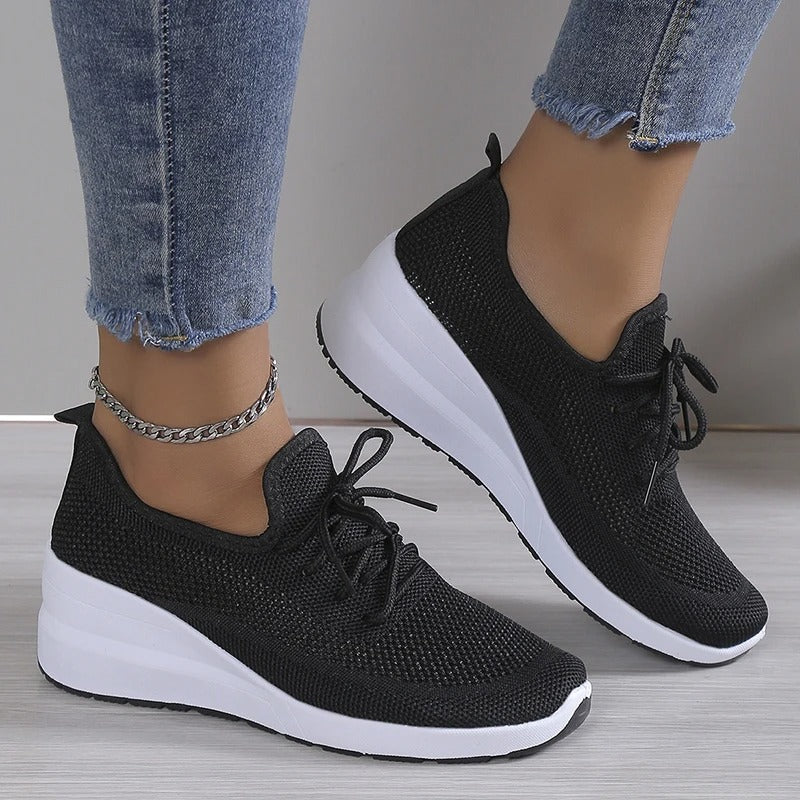 Zapatillas mujer cuña plataforma malla transpirable deporte casual