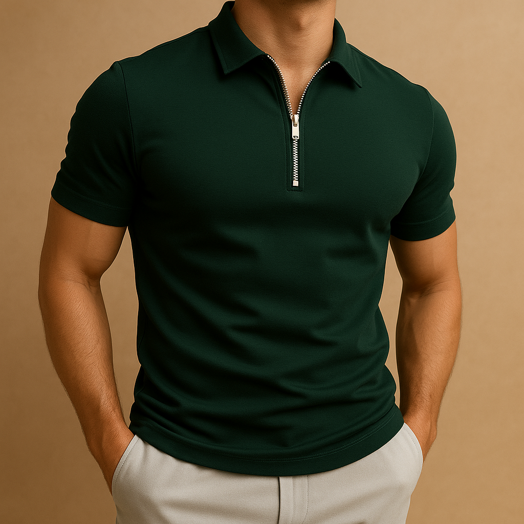 Men's Short Sleeve Polo Shirt with Zipper