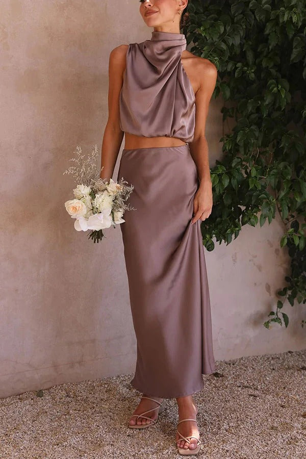 Completo due pezzi donna | top halter e gonna maxi per cerimonie